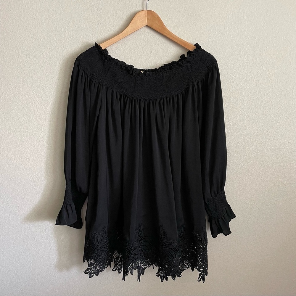 Eri + Ali Anthropologie Black Vettora Off The Shoulder Blouse Size Small - Picture 4 of 11